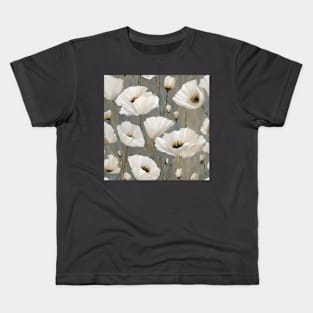 White Poppies Abstract Flowers Kids T-Shirt